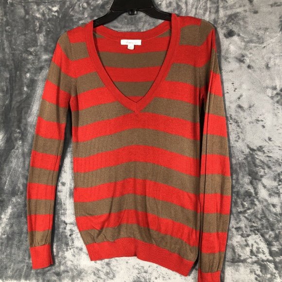 Forever Sweater Women’s Red Brown Striped Size Small Petite - Picture 4 of 15